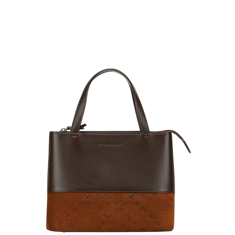 バーバリー ステッチ ハンドバッグ ブラウン レザー スウェード レディース BURBERRY 【中古】