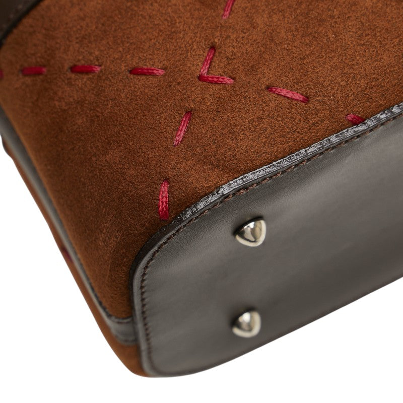 バーバリー ステッチ ハンドバッグ ブラウン レザー スウェード レディース BURBERRY 【中古】