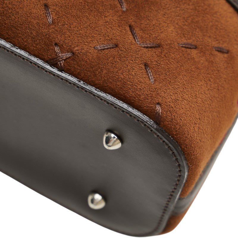 バーバリー ステッチ ハンドバッグ ブラウン レザー スウェード レディース BURBERRY 【中古】