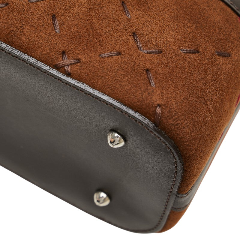 バーバリー ステッチ ハンドバッグ ブラウン レザー スウェード レディース BURBERRY 【中古】