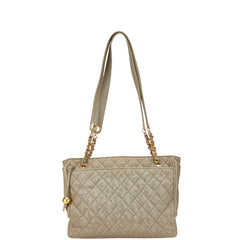 シャネル マトラッセ ココマーク チェーン トートバッグ グレー ライトグリーン キャンバス レザー レディース CHANEL 【中古】