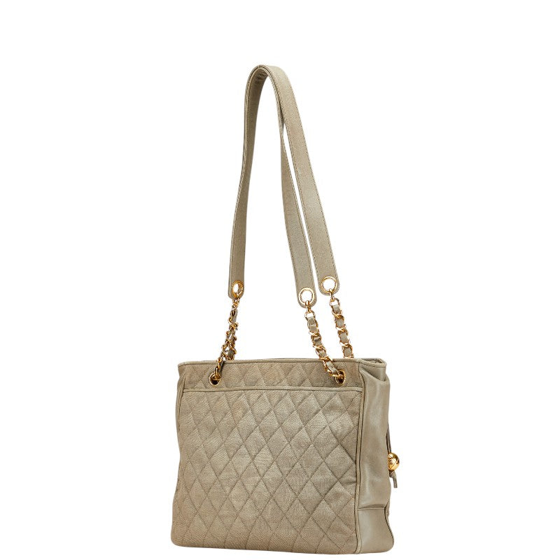 シャネル マトラッセ ココマーク チェーン トートバッグ グレー ライトグリーン キャンバス レザー レディース CHANEL 【中古】
