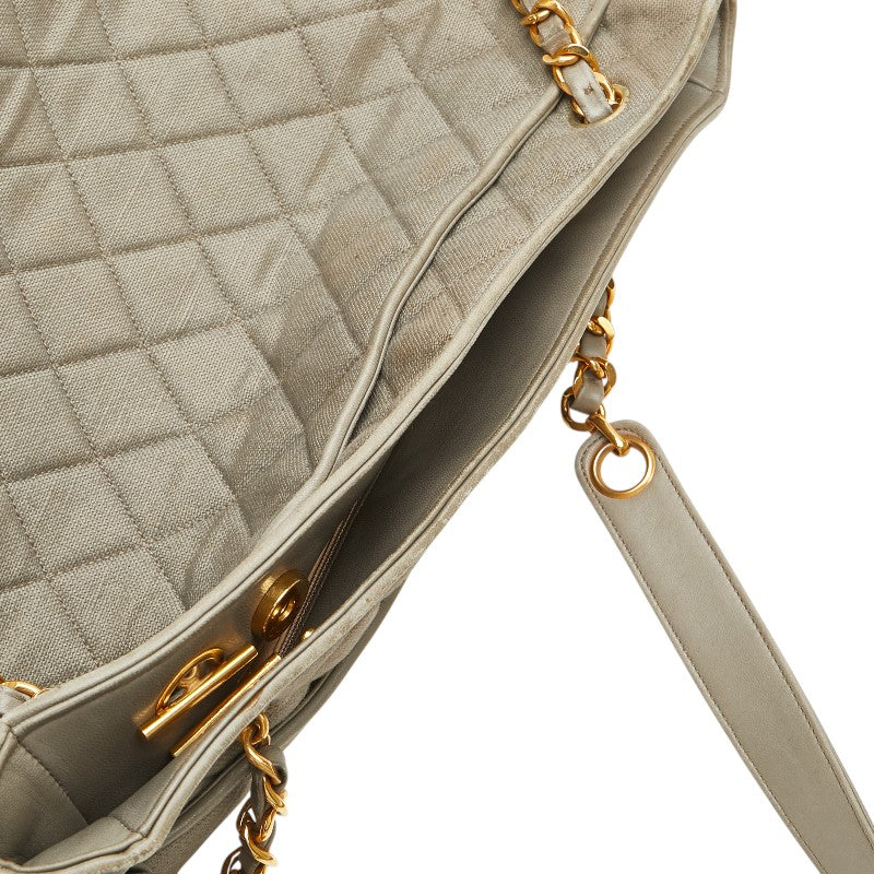 シャネル マトラッセ ココマーク チェーン トートバッグ グレー ライトグリーン キャンバス レザー レディース CHANEL 【中古】
