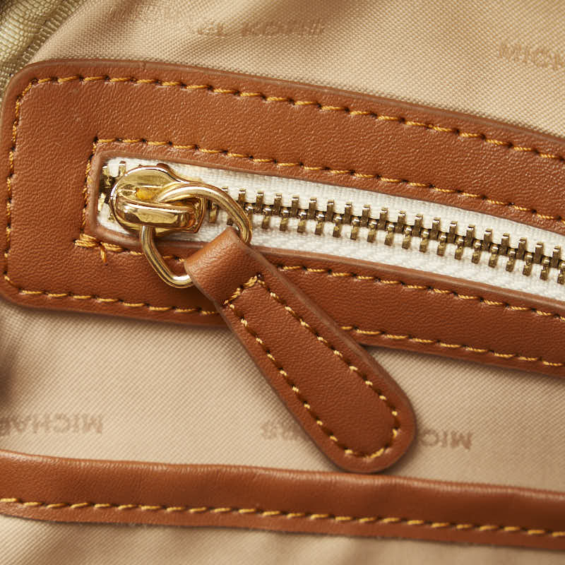 マイケルコース ロゴ柄 リュック バックパック ホワイト ブラウン PVC レザー レディース Michael Kors 【中古】