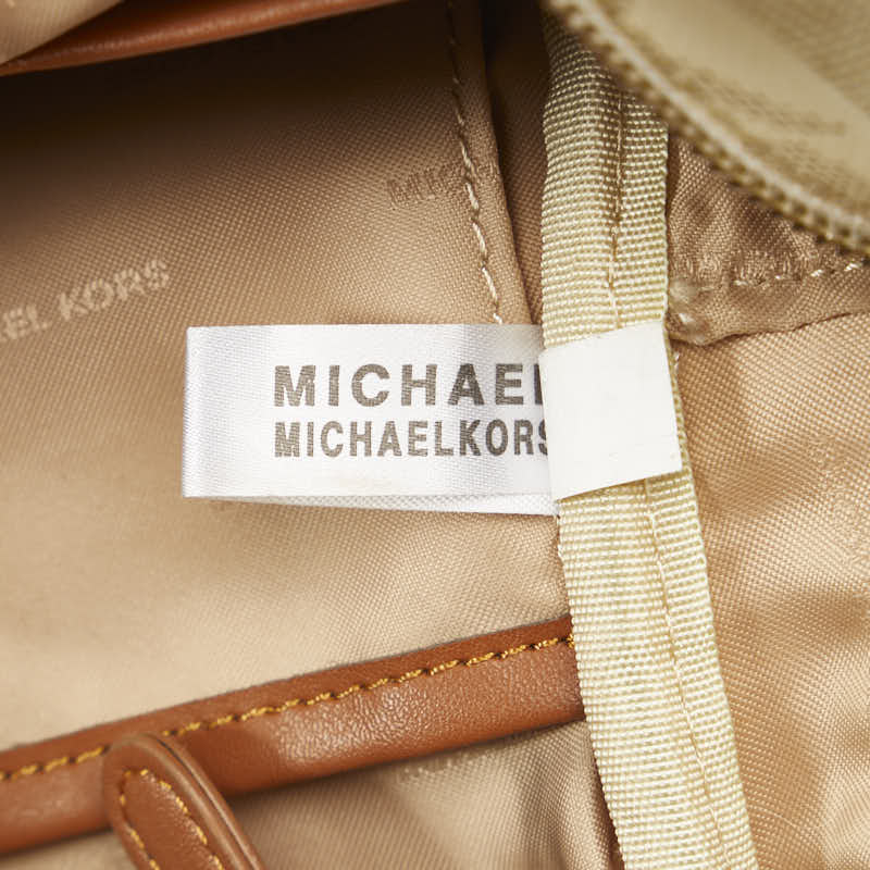 マイケルコース ロゴ柄 リュック バックパック ホワイト ブラウン PVC レザー レディース Michael Kors 【中古】