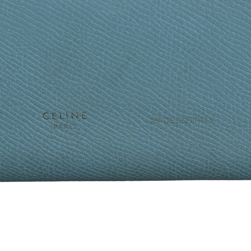 セリーヌ ストラップウォレット ラージ マルチファンクション 二つ折り財布 ライトブルー ブラウン レザー レディース CELINE 【中古】
