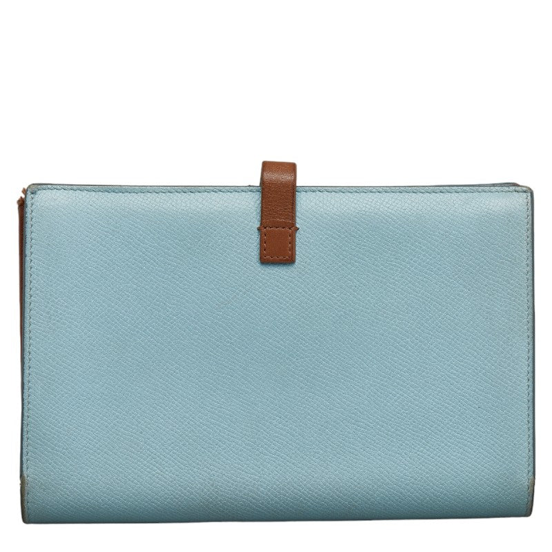 セリーヌ ストラップウォレット ラージ マルチファンクション 二つ折り財布 ライトブルー ブラウン レザー レディース CELINE 【中古】