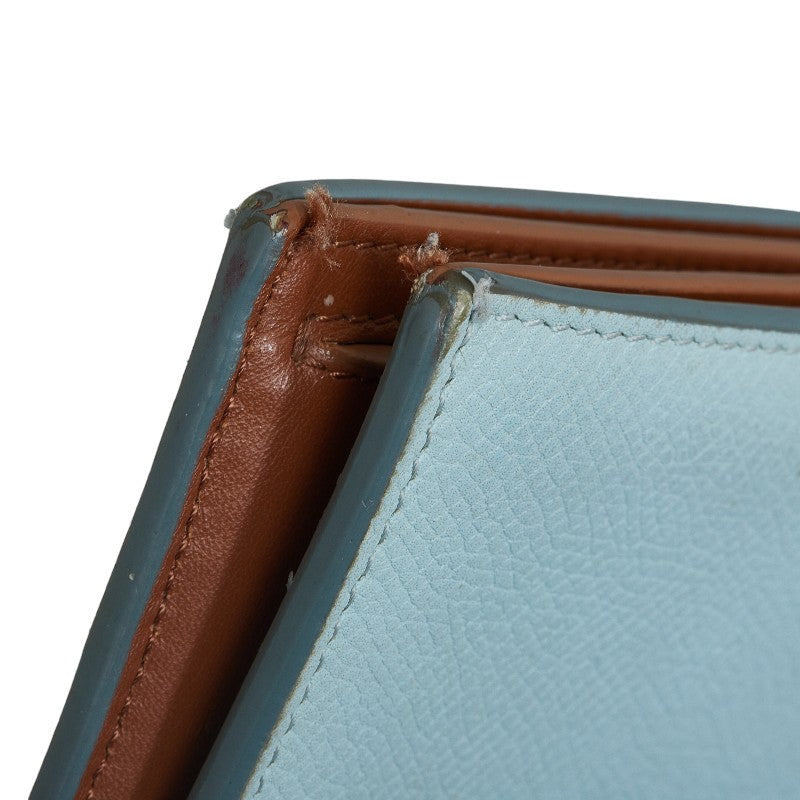 セリーヌ ストラップウォレット ラージ マルチファンクション 二つ折り財布 ライトブルー ブラウン レザー レディース CELINE 【中古】