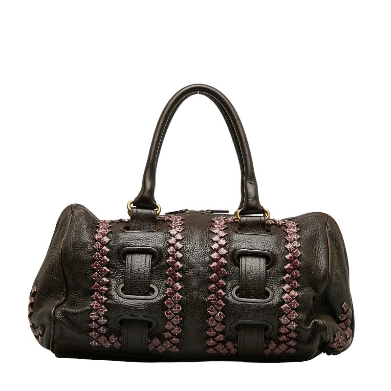 ボッテガヴェネタ ミニボストンバッグ ハンドバッグ ブラウン レザー パイソン レディース BOTTEGAVENETA 【中古】