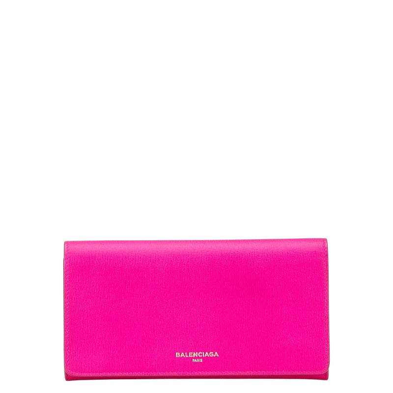 バレンシアガ ロゴ エッセンシャル 長財布 490624 ピンク レザー レディース BALENCIAGA 中古