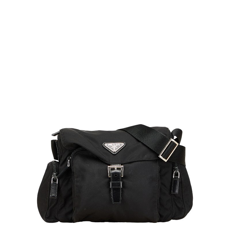 プラダ 三角ロゴプレート ショルダーバッグ ブラック ナイロン レディース PRADA 【中古】