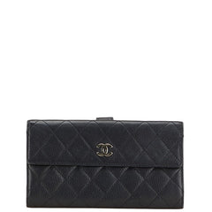 シャネル マトラッセ ココマーク 長財布 ブラック キャビアスキン レディース CHANEL 【中古】