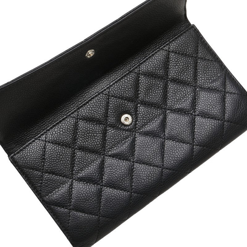 シャネル マトラッセ ココマーク 長財布 ブラック キャビアスキン レディース CHANEL 【中古】