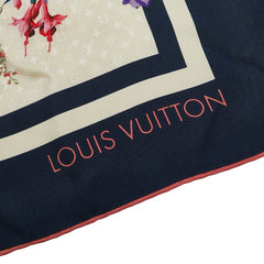 ルイ ヴィトン フラワー 花柄 スカーフ ネイビー マルチカラー シルク レディース LOUIS VUITTON 【中古】