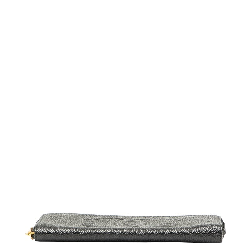 シャネル ココマーク ラウンドファスナー 長財布 ブラック キャビアスキン レディース CHANEL 【中古】