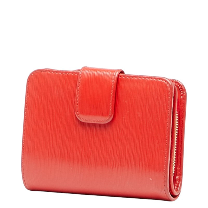 プラダ L字ファスナー 二つ折り財布 レッド レザー レディース PRADA 【中古】