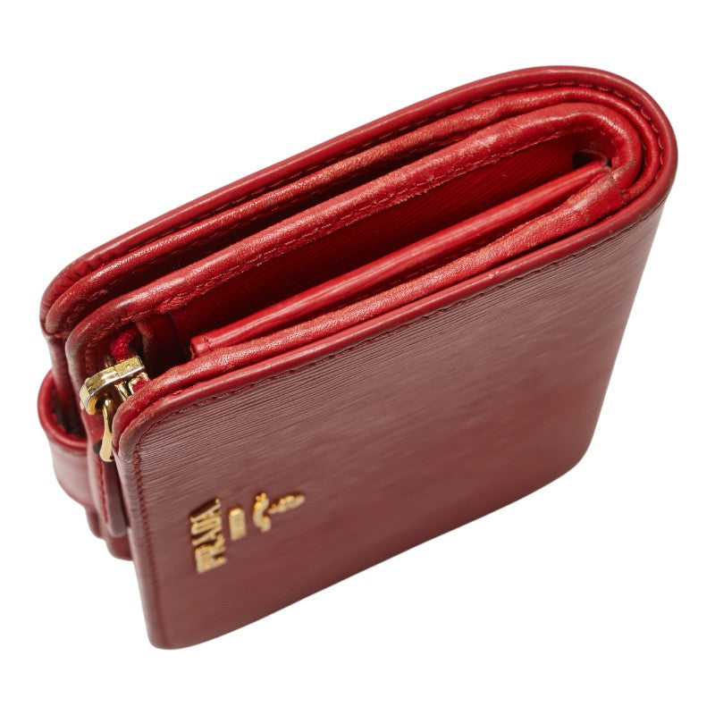 プラダ L字ファスナー 二つ折り財布 レッド レザー レディース PRADA 【中古】