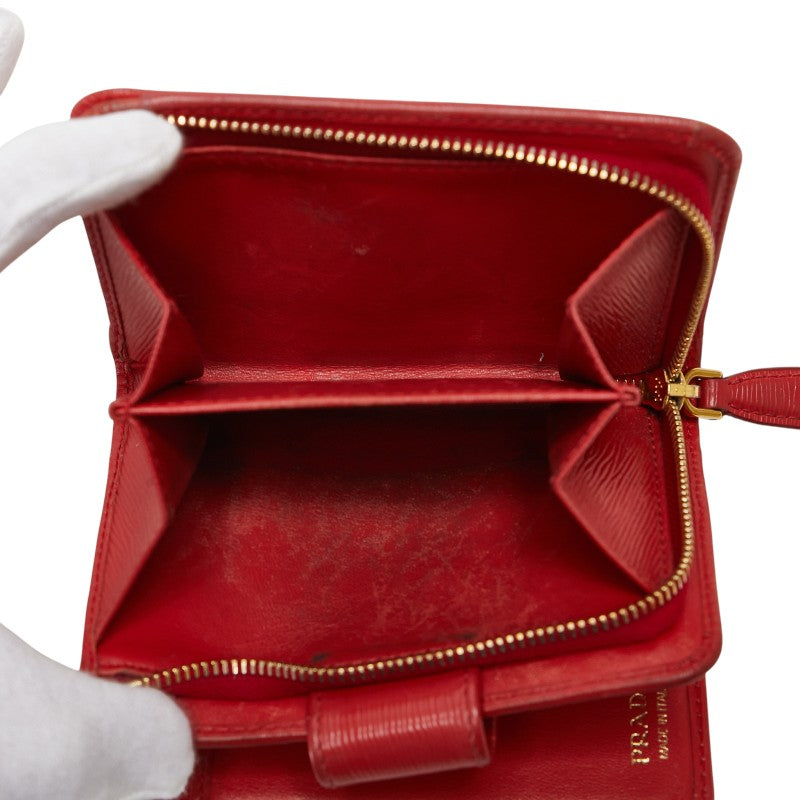プラダ L字ファスナー 二つ折り財布 レッド レザー レディース PRADA 【中古】