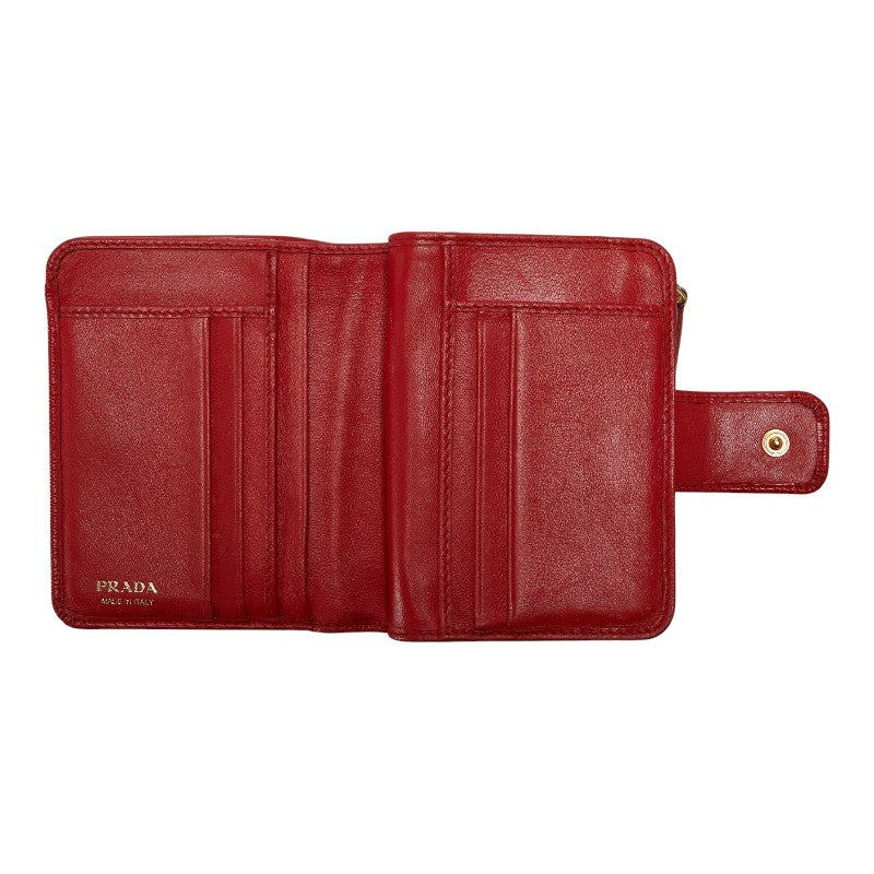 プラダ L字ファスナー 二つ折り財布 レッド レザー レディース PRADA 【中古】
