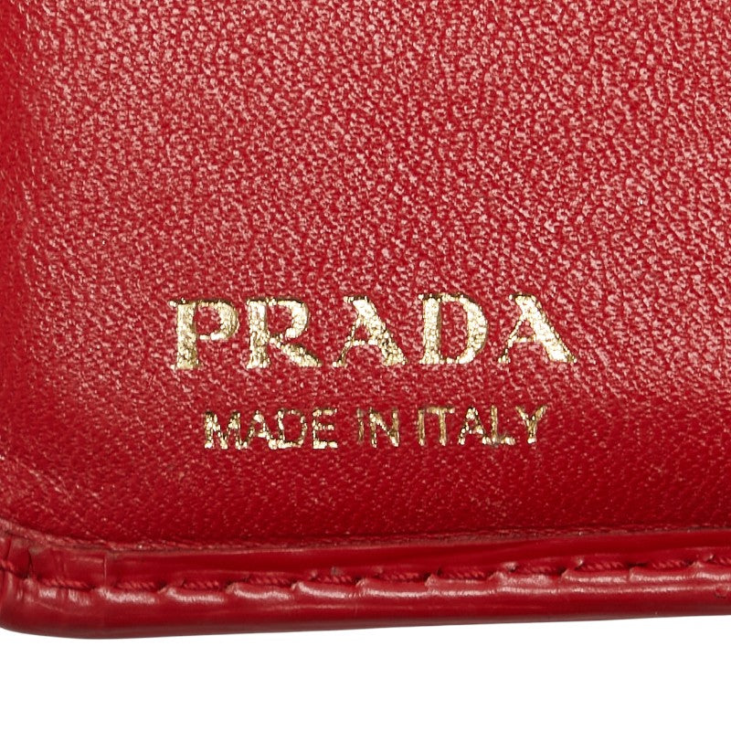 プラダ L字ファスナー 二つ折り財布 レッド レザー レディース PRADA 【中古】