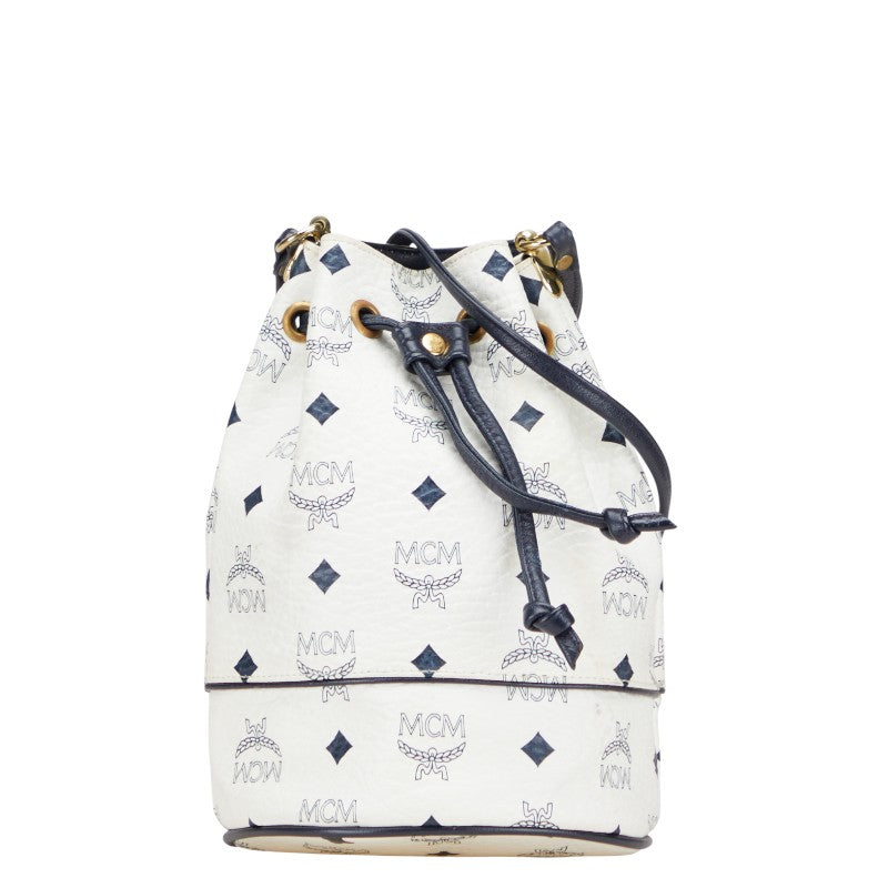 エム シー エム ヴィセトス 斜め掛け ショルダーバッグ ホワイト ネイビー レザー レディース MCM 【中古】