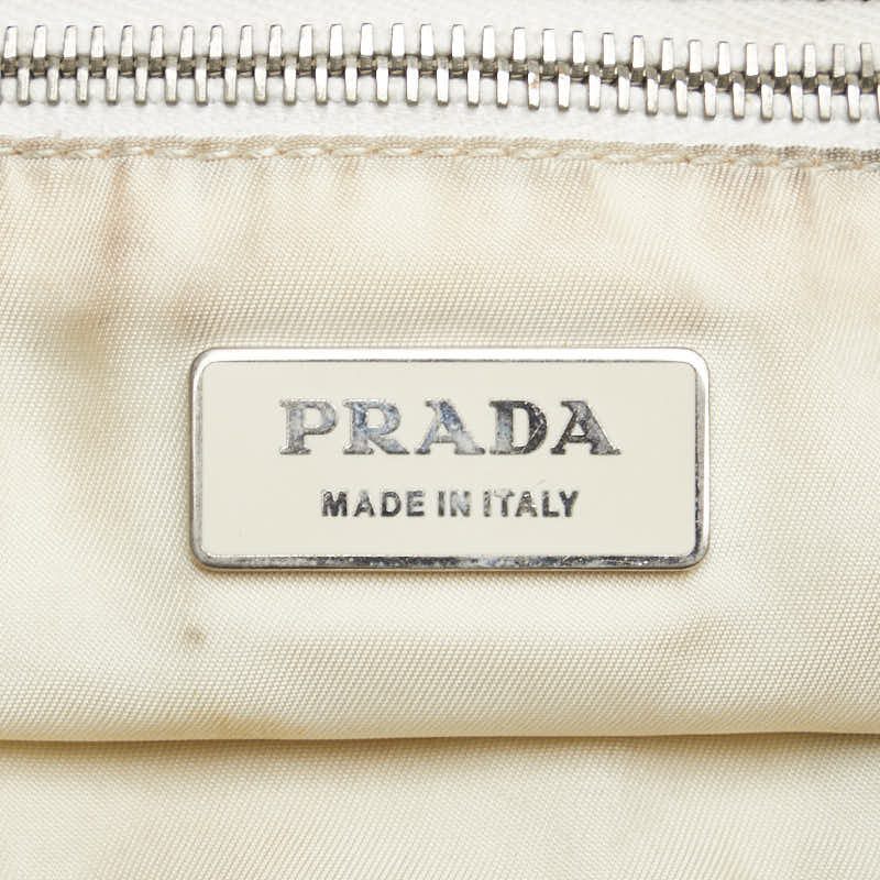 プラダ 三角ロゴプレート トートバッグ ブラック ナイロン レザー レディース PRADA 【中古】
