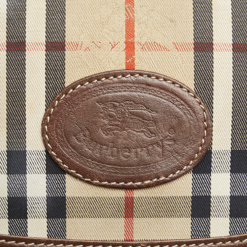 バーバリー ノバチェック 斜め掛け ショルダーバッグ ベージュ ブラウン キャンバス レザー レディース BURBERRY 【中古】