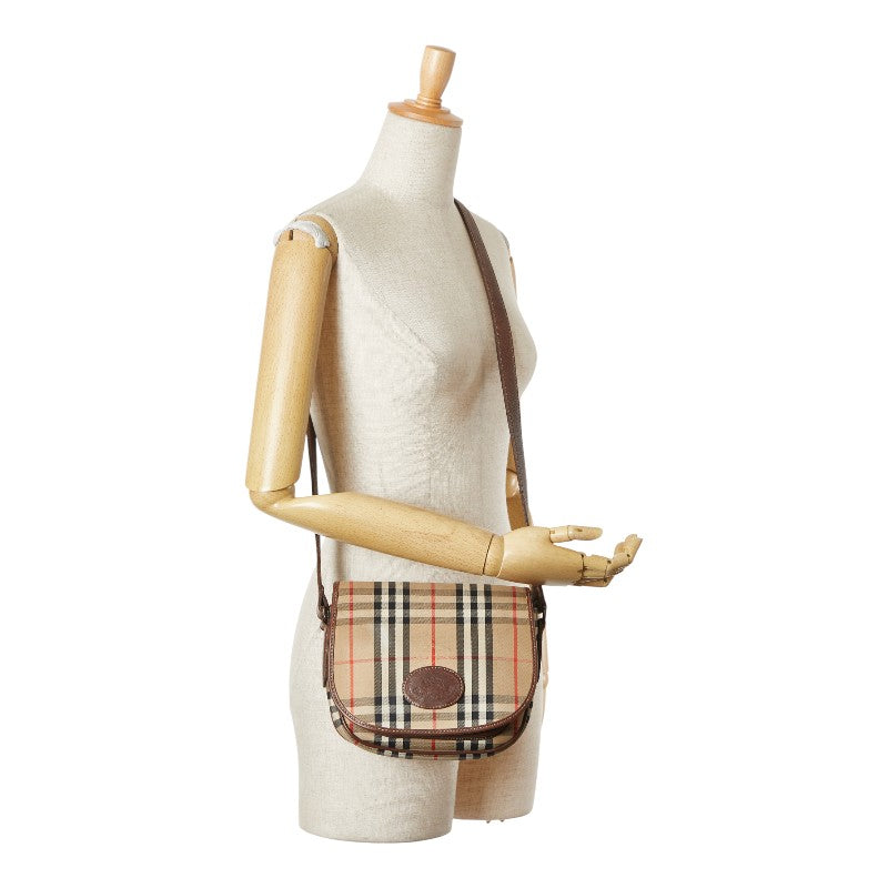 バーバリー ノバチェック 斜め掛け ショルダーバッグ ベージュ ブラウン キャンバス レザー レディース BURBERRY 【中古】