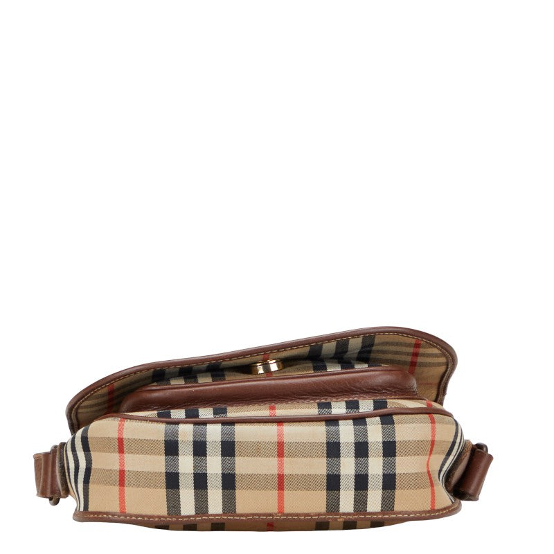 バーバリー ノバチェック 斜め掛け ショルダーバッグ ベージュ ブラウン キャンバス レザー レディース BURBERRY 【中古】