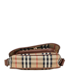 バーバリー ノバチェック 斜め掛け ショルダーバッグ ベージュ ブラウン キャンバス レザー レディース BURBERRY 【中古】