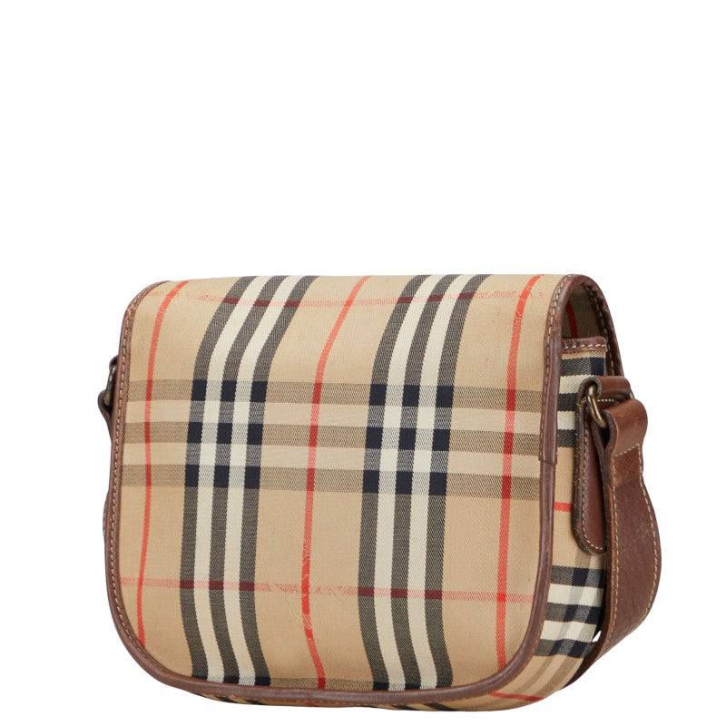 バーバリー ノバチェック 斜め掛け ショルダーバッグ ベージュ ブラウン キャンバス レザー レディース BURBERRY 【中古】