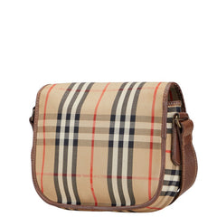 バーバリー ノバチェック 斜め掛け ショルダーバッグ ベージュ ブラウン キャンバス レザー レディース BURBERRY 【中古】