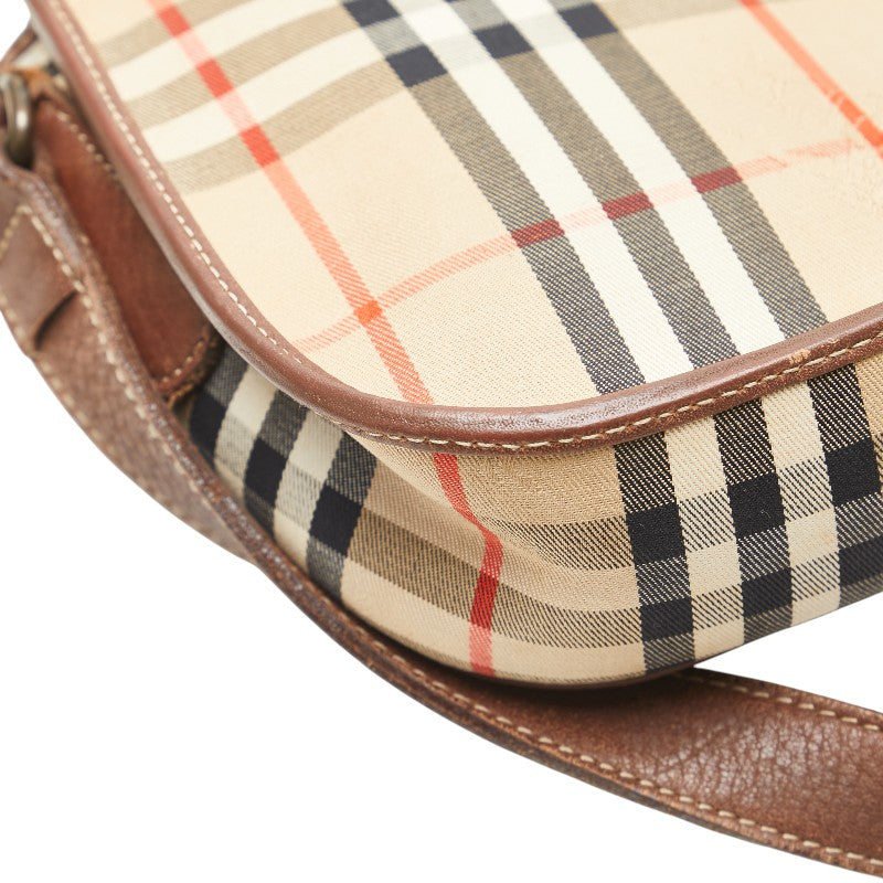 バーバリー ノバチェック 斜め掛け ショルダーバッグ ベージュ ブラウン キャンバス レザー レディース BURBERRY 【中古】