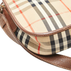 バーバリー ノバチェック 斜め掛け ショルダーバッグ ベージュ ブラウン キャンバス レザー レディース BURBERRY 【中古】