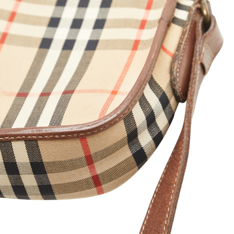 バーバリー ノバチェック 斜め掛け ショルダーバッグ ベージュ ブラウン キャンバス レザー レディース BURBERRY 【中古】