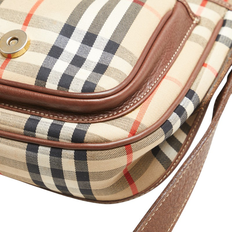 バーバリー ノバチェック 斜め掛け ショルダーバッグ ベージュ ブラウン キャンバス レザー レディース BURBERRY 【中古】