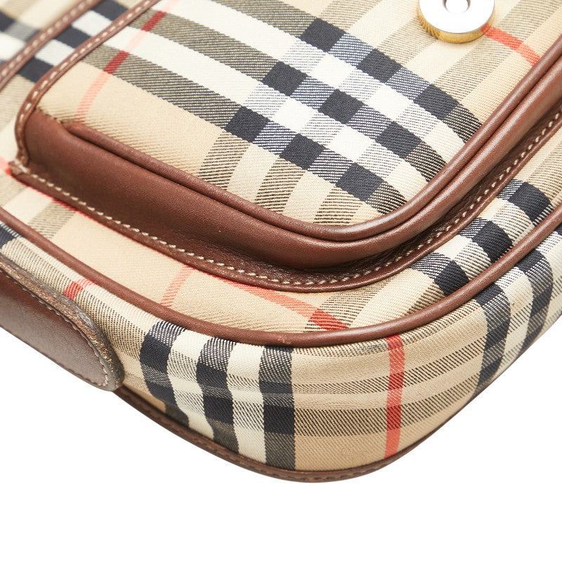 バーバリー ノバチェック 斜め掛け ショルダーバッグ ベージュ ブラウン キャンバス レザー レディース BURBERRY 【中古】