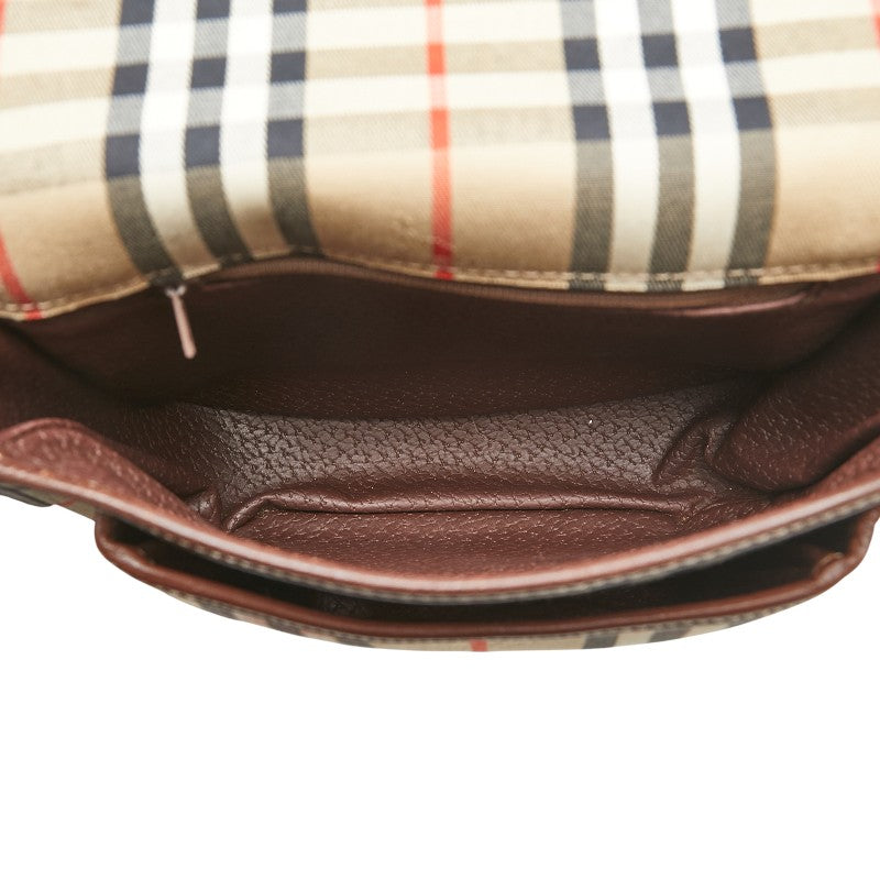 バーバリー ノバチェック 斜め掛け ショルダーバッグ ベージュ ブラウン キャンバス レザー レディース BURBERRY 【中古】