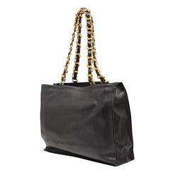 シャネル ココマーク チェーン トートバッグ ブラック ラムスキン レディース CHANEL 【中古】