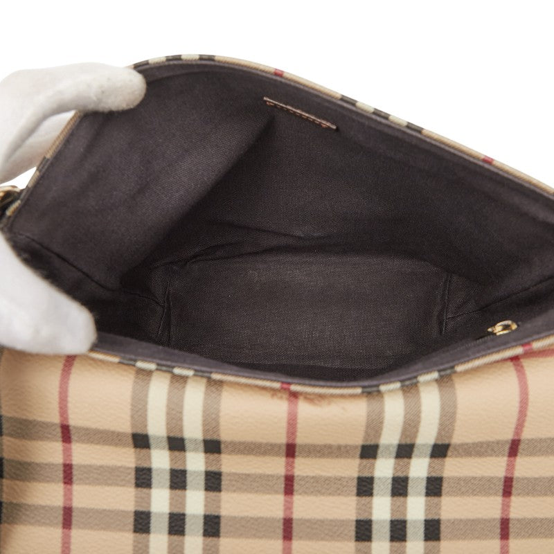 バーバリー ノバチェック シャドーホース ショルダーバッグ ベージュ ブラウン PVC レザー レディース BURBERRY 【中古】
