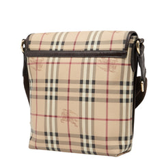バーバリー ノバチェック シャドーホース ショルダーバッグ ベージュ ブラウン PVC レザー レディース BURBERRY 中古