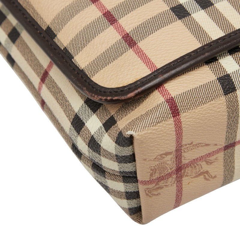 バーバリー ノバチェック シャドーホース ショルダーバッグ ベージュ ブラウン PVC レザー レディース BURBERRY 【中古】