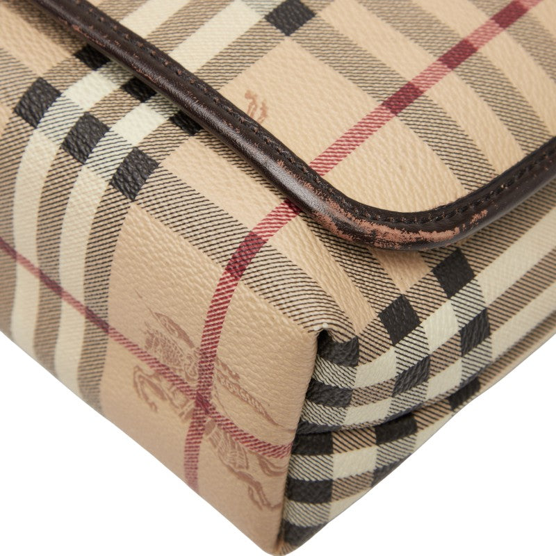 バーバリー ノバチェック シャドーホース ショルダーバッグ ベージュ ブラウン PVC レザー レディース BURBERRY 【中古】