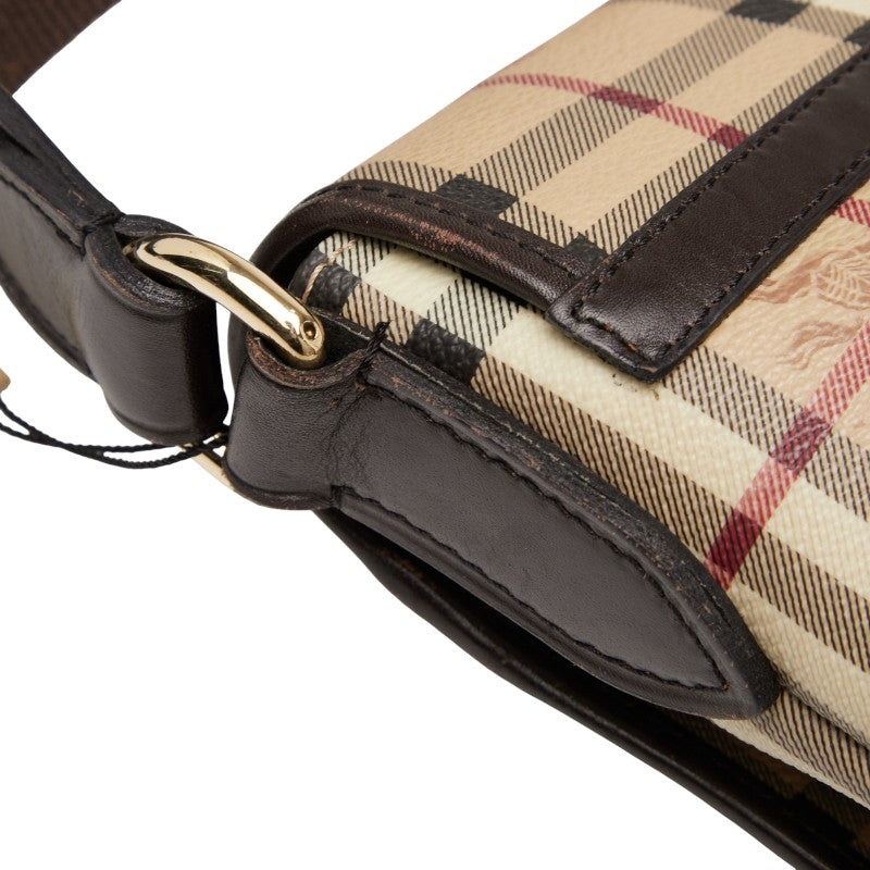 バーバリー ノバチェック シャドーホース ショルダーバッグ ベージュ ブラウン PVC レザー レディース BURBERRY 【中古】