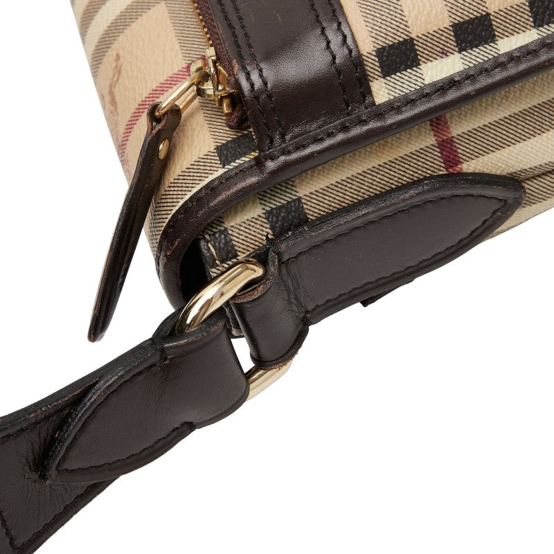 バーバリー ノバチェック シャドーホース ショルダーバッグ ベージュ ブラウン PVC レザー レディース BURBERRY 【中古】