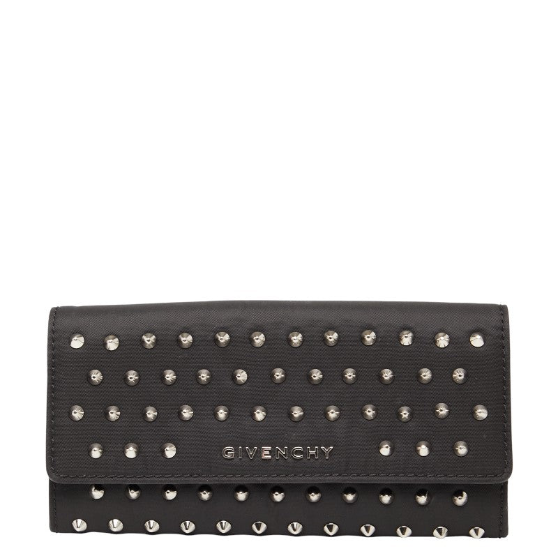 ジバンシー スタッズ 長財布 ブラック ナイロン レザー レディース Givenchy 【中古】