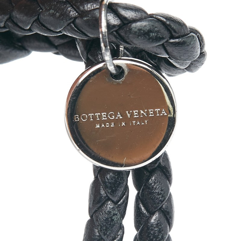 ボッテガヴェネタ イントレチャート ブレスレット ブラック レザー SV925 シルバー レディース BOTTEGAVENETA 【中古】