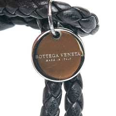 ボッテガヴェネタ イントレチャート ブレスレット ブラック レザー SV925 シルバー レディース BOTTEGAVENETA 【中古】