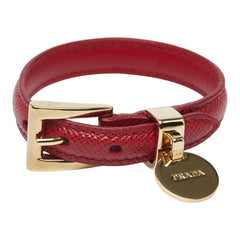 プラダ ロゴ ベルトブレスレット レッド ゴールド レザー メッキ レディース PRADA 【中古】