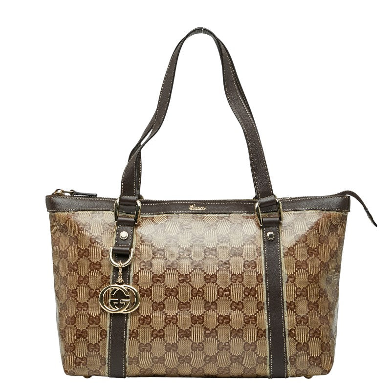 グッチ GGクリスタル アビー トートバッグ 141470 ベージュ ブラウン PVC レザー レディース GUCCI 【中古】